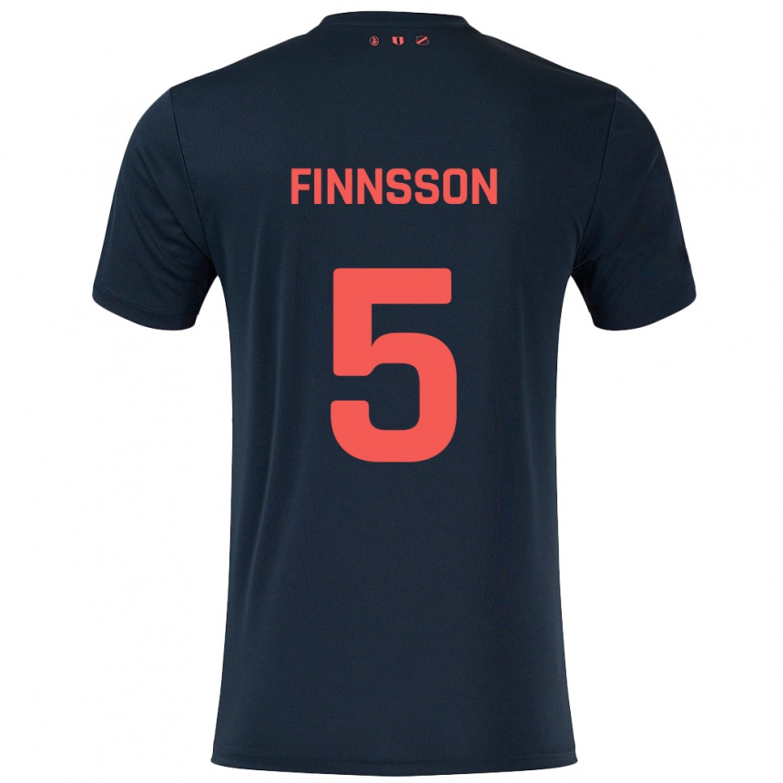 Kids Football Kolbeinn Finnsson #5 Black Red Away Jersey 2024/25 T-Shirt Uk