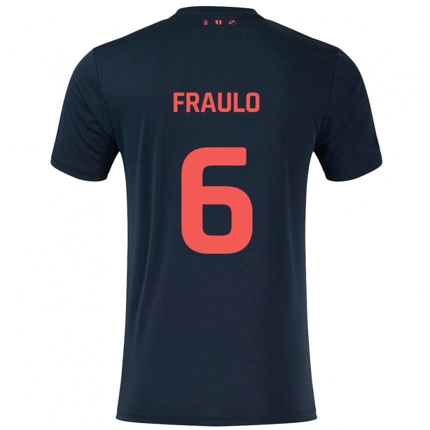 Kids Football Oscar Fraulo #6 Black Red Away Jersey 2024/25 T-Shirt Uk