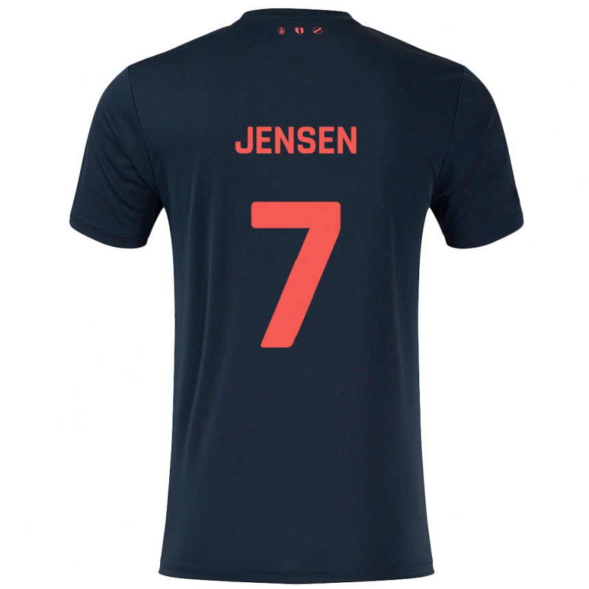 Kids Football Victor Jensen #7 Black Red Away Jersey 2024/25 T-Shirt Uk