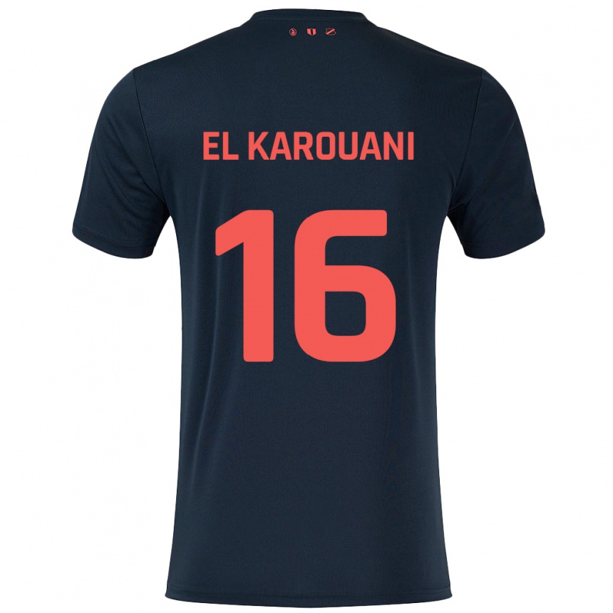 Kids Football Souffian El Karouani #16 Black Red Away Jersey 2024/25 T-Shirt Uk