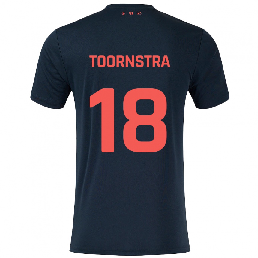 Kids Football Jens Toornstra #18 Black Red Away Jersey 2024/25 T-Shirt Uk