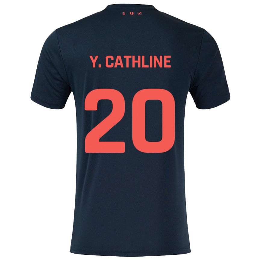 Kids Football Yoann Cathline #20 Black Red Away Jersey 2024/25 T-Shirt Uk