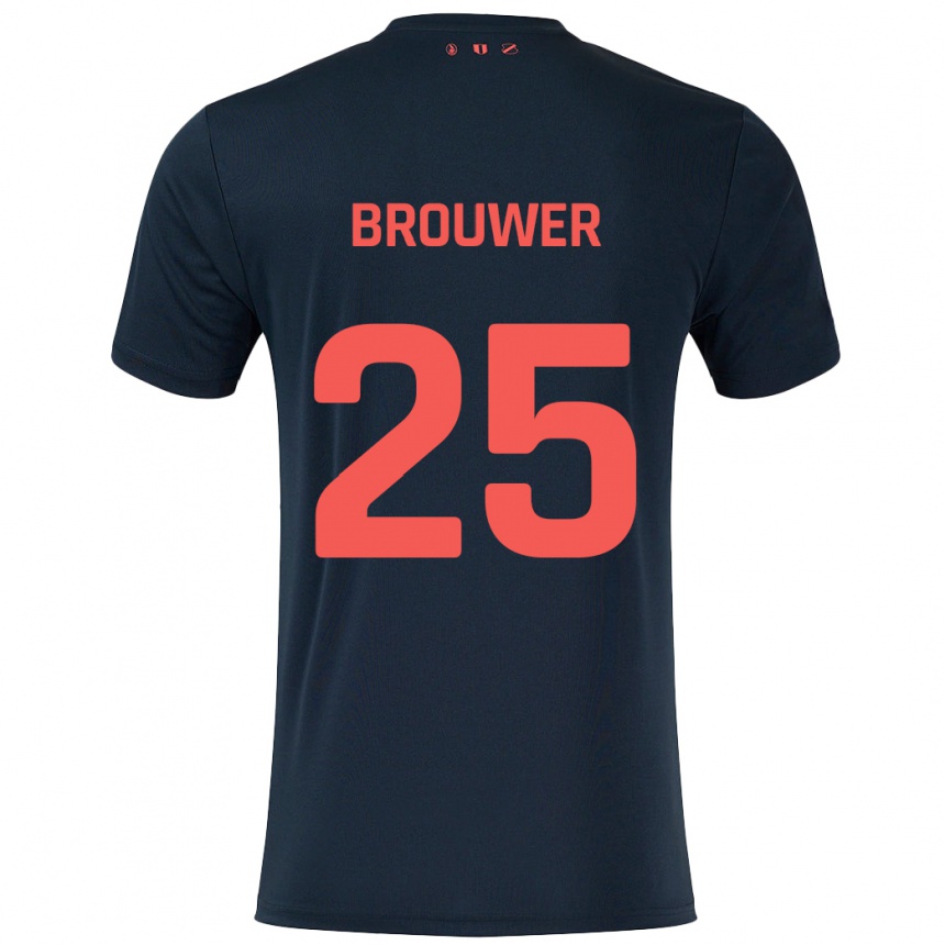 Kids Football Michael Brouwer #25 Black Red Away Jersey 2024/25 T-Shirt Uk