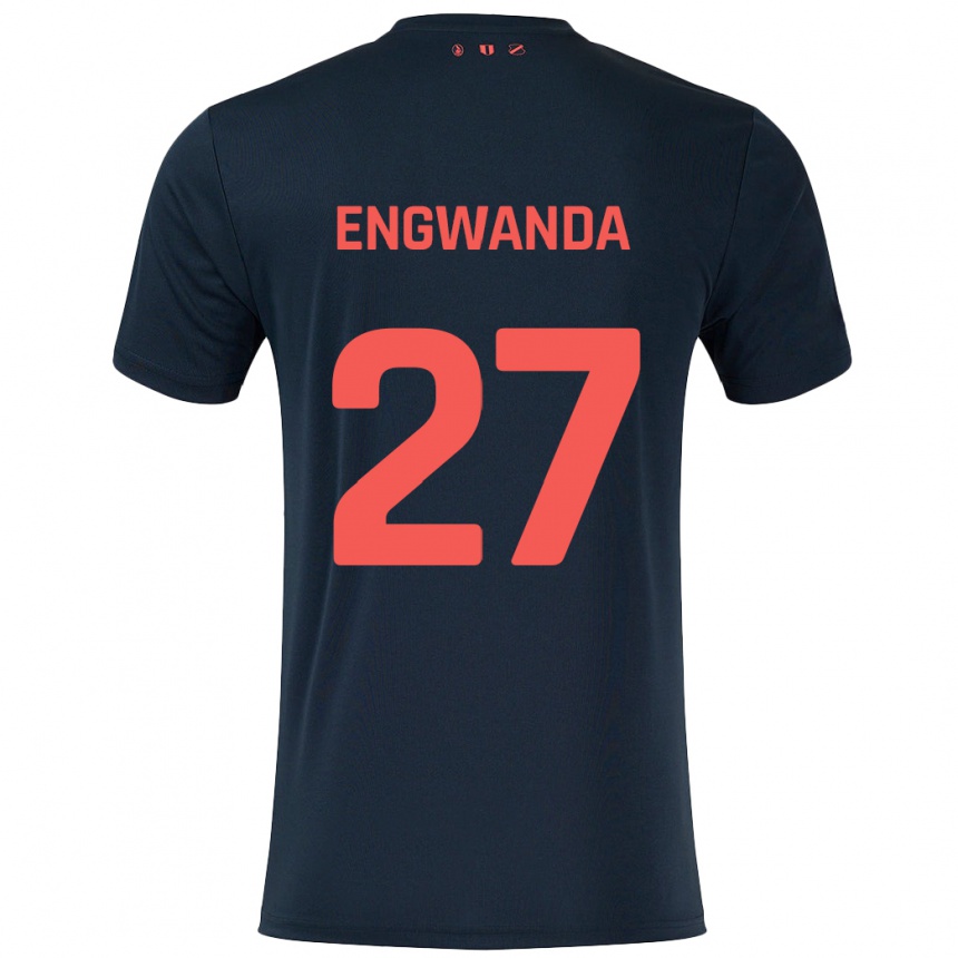 Kids Football Alonzo Engwanda #27 Black Red Away Jersey 2024/25 T-Shirt Uk