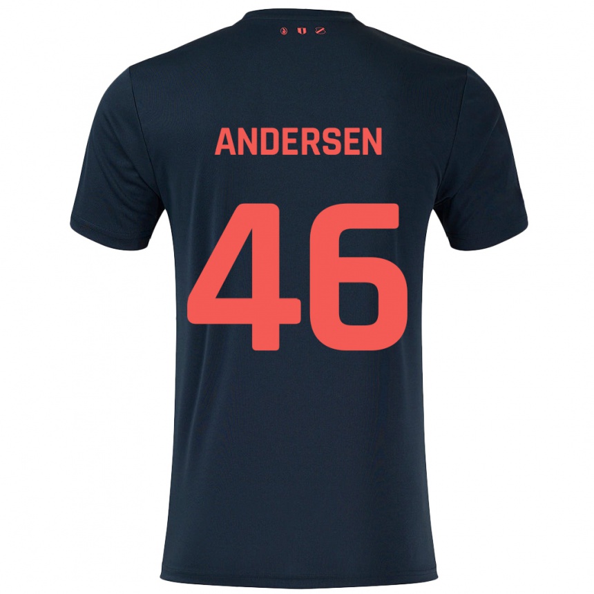 Kids Football Silas Andersen #46 Black Red Away Jersey 2024/25 T-Shirt Uk