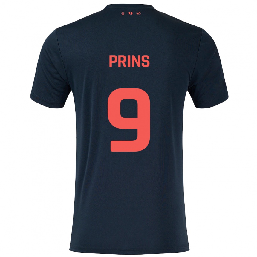 Kids Football Femke Prins #9 Black Red Away Jersey 2024/25 T-Shirt Uk