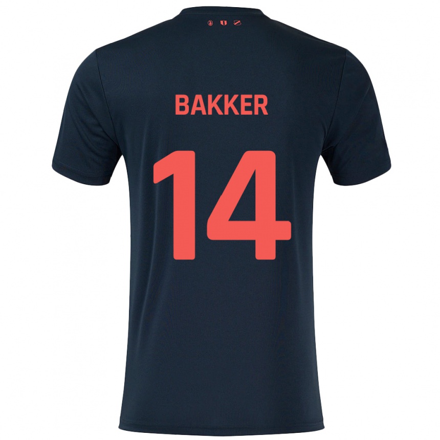 Kids Football Eshly Bakker #14 Black Red Away Jersey 2024/25 T-Shirt Uk