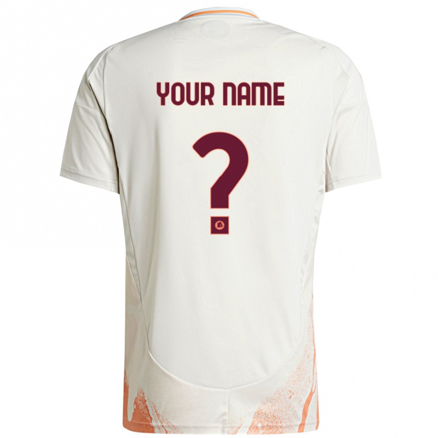 Kids Football Your Name #0 Cream White Orange Away Jersey 2024/25 T-Shirt Uk