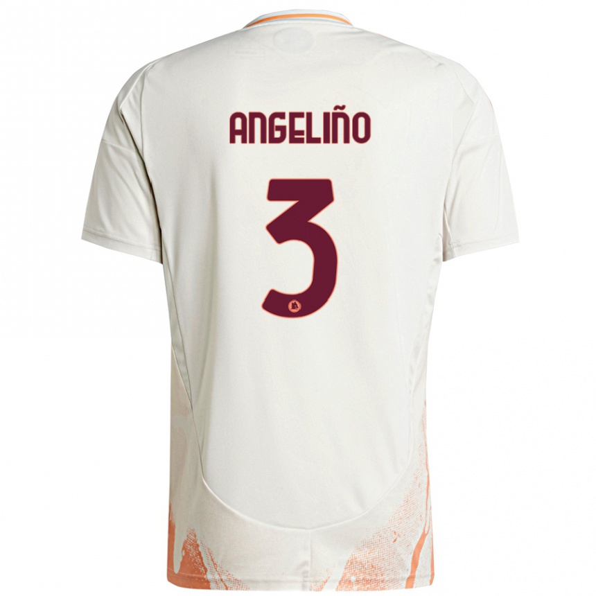 Kids Football Angeliño #3 Cream White Orange Away Jersey 2024/25 T-Shirt Uk