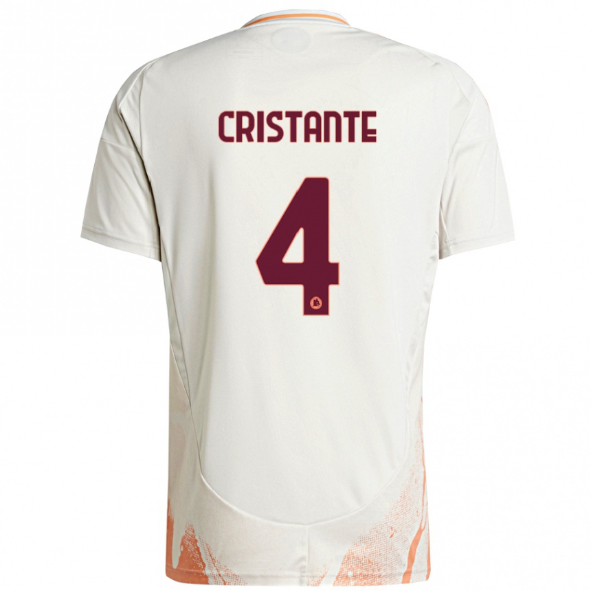 Kids Football Bryan Cristante #4 Cream White Orange Away Jersey 2024/25 T-Shirt Uk