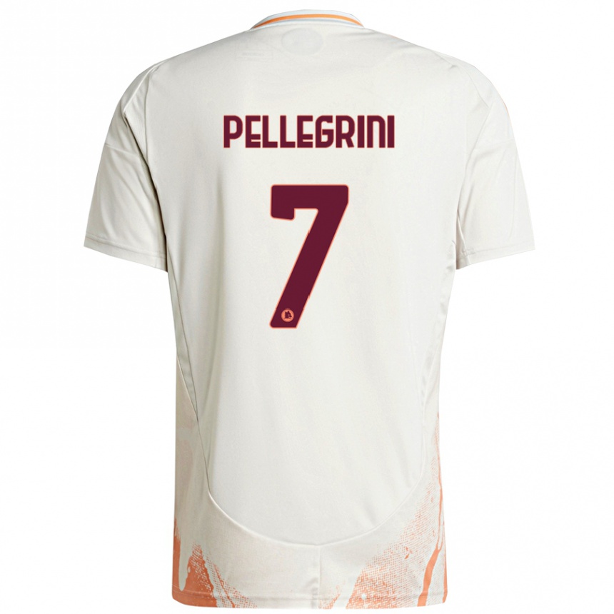 Kids Football Lorenzo Pellegrini #7 Cream White Orange Away Jersey 2024/25 T-Shirt Uk