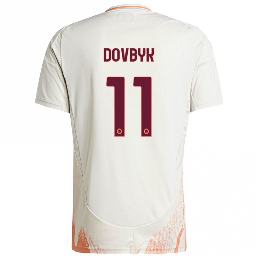 Kids Football Artem Dovbyk #11 Cream White Orange Away Jersey 2024/25 T-Shirt Uk