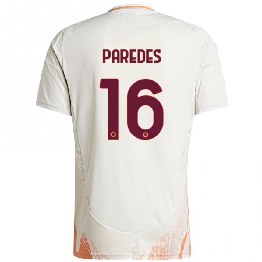 Kids Football Leandro Paredes #16 Cream White Orange Away Jersey 2024/25 T-Shirt Uk