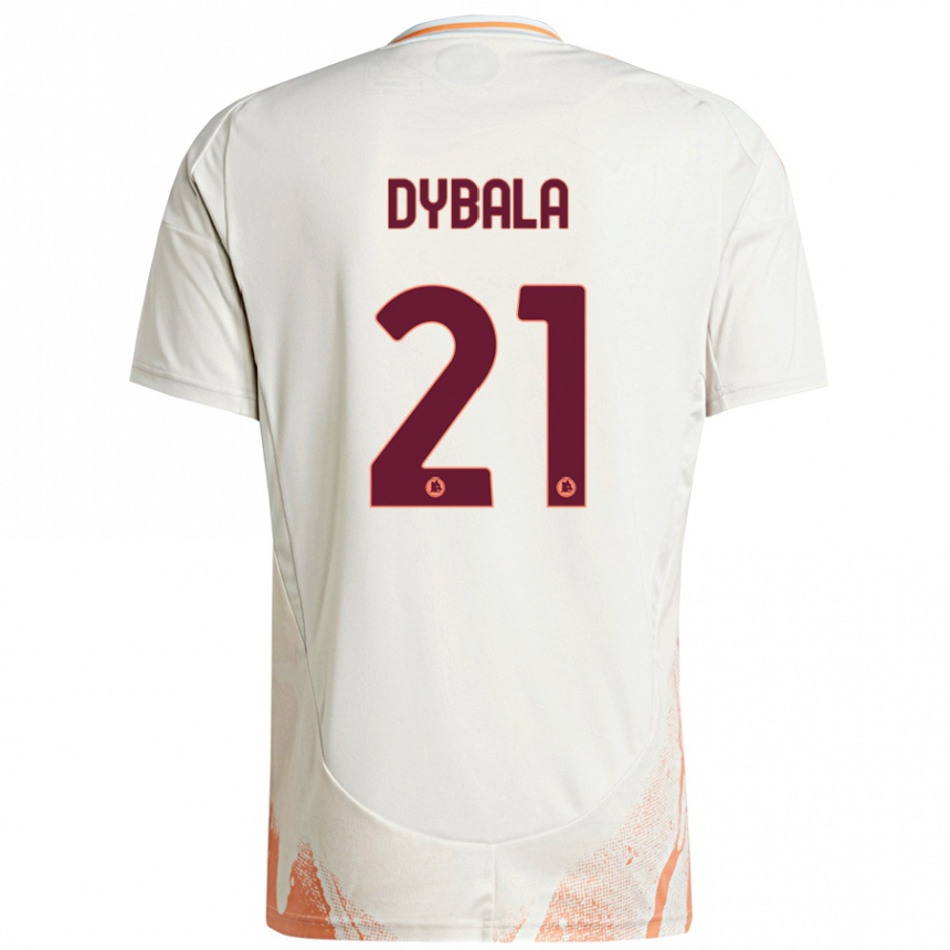 Kids Football Paulo Dybala #21 Cream White Orange Away Jersey 2024/25 T-Shirt Uk