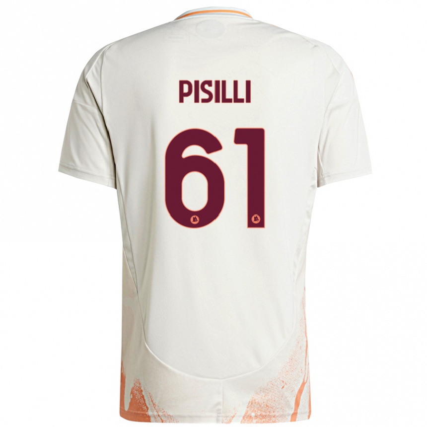 Kids Football Niccolò Pisilli #61 Cream White Orange Away Jersey 2024/25 T-Shirt Uk