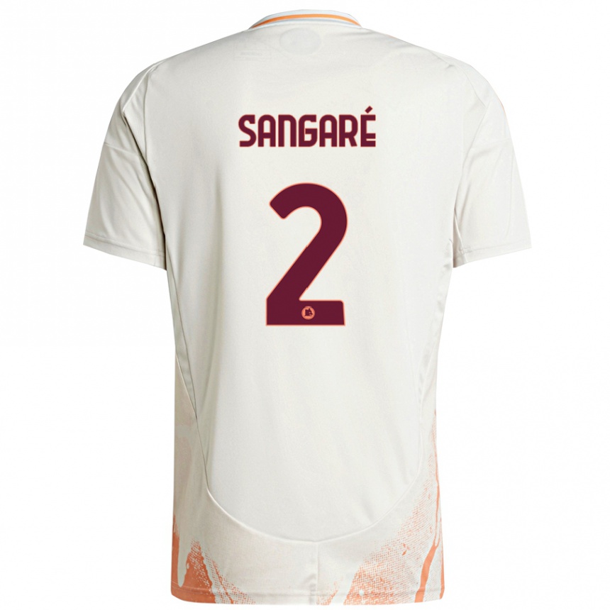 Kids Football Buba Sangaré #2 Cream White Orange Away Jersey 2024/25 T-Shirt Uk