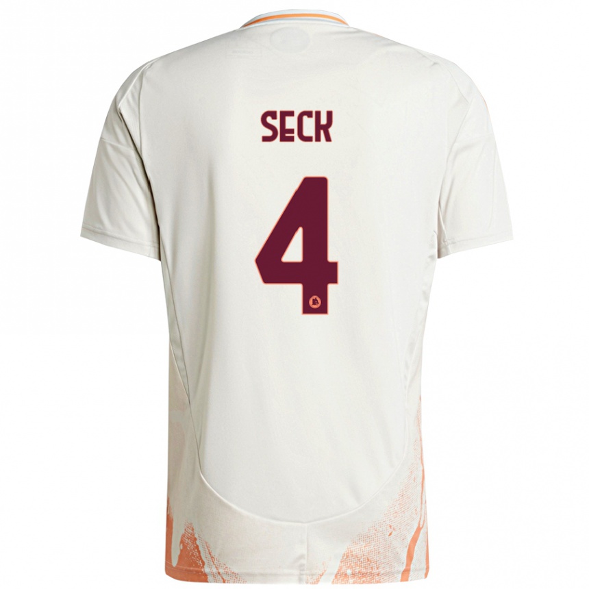 Kids Football Mohamed Seck #4 Cream White Orange Away Jersey 2024/25 T-Shirt Uk