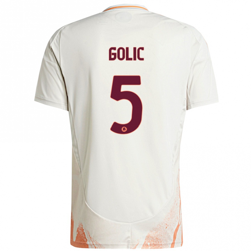 Kids Football Lovro Golic #5 Cream White Orange Away Jersey 2024/25 T-Shirt Uk