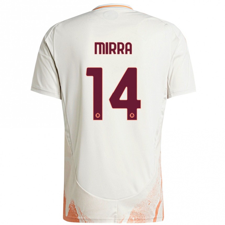 Kids Football Jacopo Mirra #14 Cream White Orange Away Jersey 2024/25 T-Shirt Uk