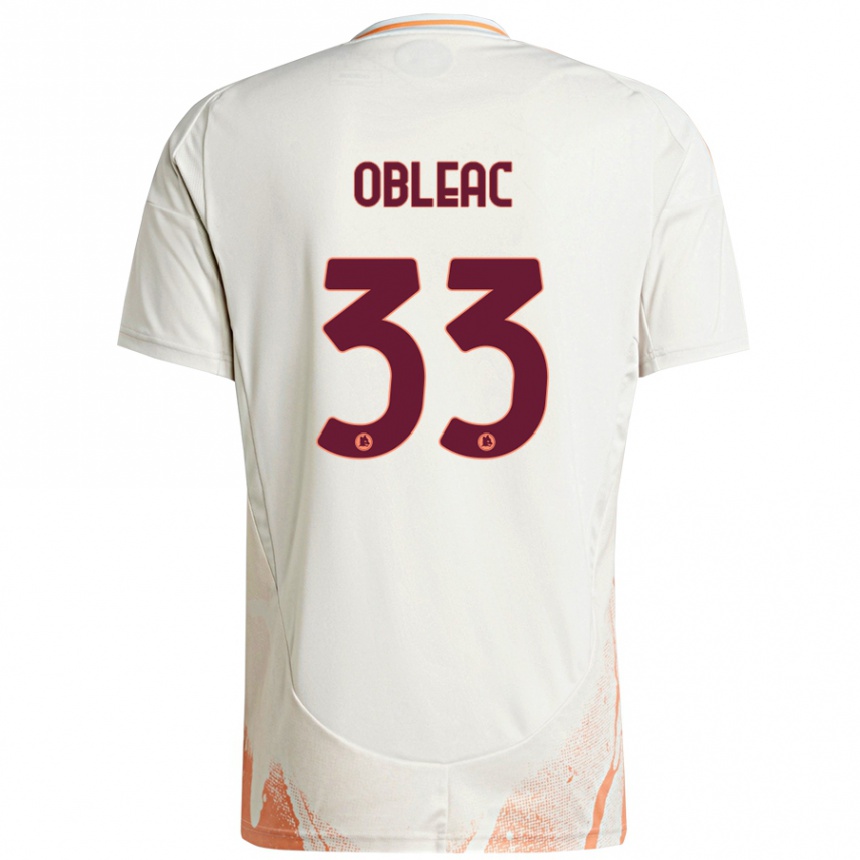 Kids Football Matteo Obleac #33 Cream White Orange Away Jersey 2024/25 T-Shirt Uk