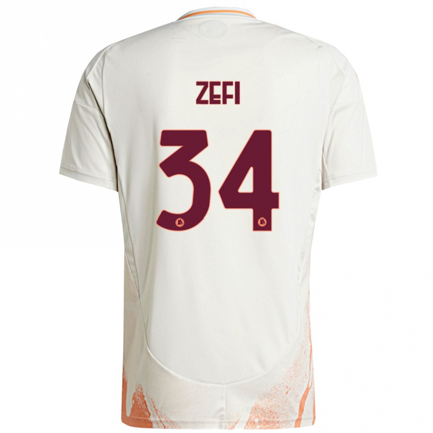 Kids Football Kevin Zefi #34 Cream White Orange Away Jersey 2024/25 T-Shirt Uk