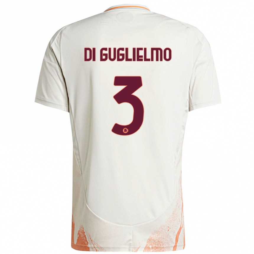 Kids Football Lucia Di Guglielmo #3 Cream White Orange Away Jersey 2024/25 T-Shirt Uk