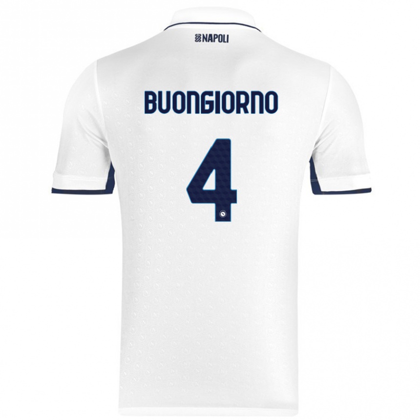 Kids Football Alessandro Buongiorno #4 White Royal Blue Away Jersey 2024/25 T-Shirt Uk