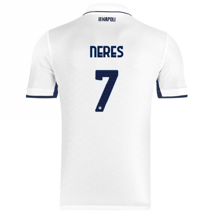 Kids Football David Neres #7 White Royal Blue Away Jersey 2024/25 T-Shirt Uk