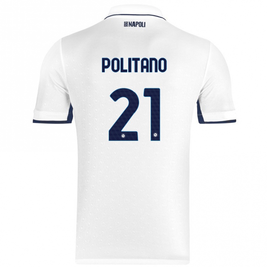 Kids Football Matteo Politano #21 White Royal Blue Away Jersey 2024/25 T-Shirt Uk