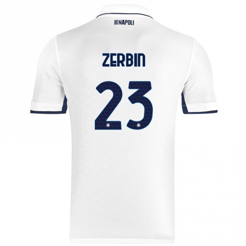 Kids Football Alessio Zerbin #23 White Royal Blue Away Jersey 2024/25 T-Shirt Uk