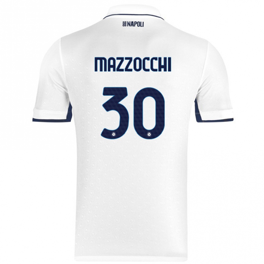 Kids Football Pasquale Mazzocchi #30 White Royal Blue Away Jersey 2024/25 T-Shirt Uk