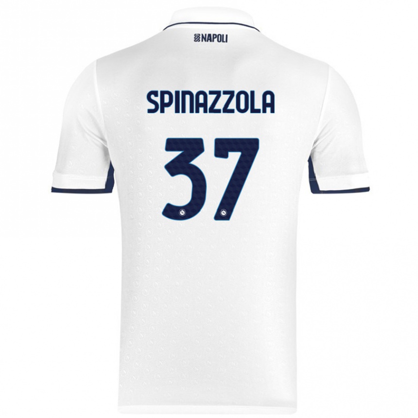 Kids Football Leonardo Spinazzola #37 White Royal Blue Away Jersey 2024/25 T-Shirt Uk