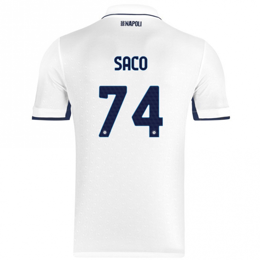 Kids Football Coli Saco #74 White Royal Blue Away Jersey 2024/25 T-Shirt Uk