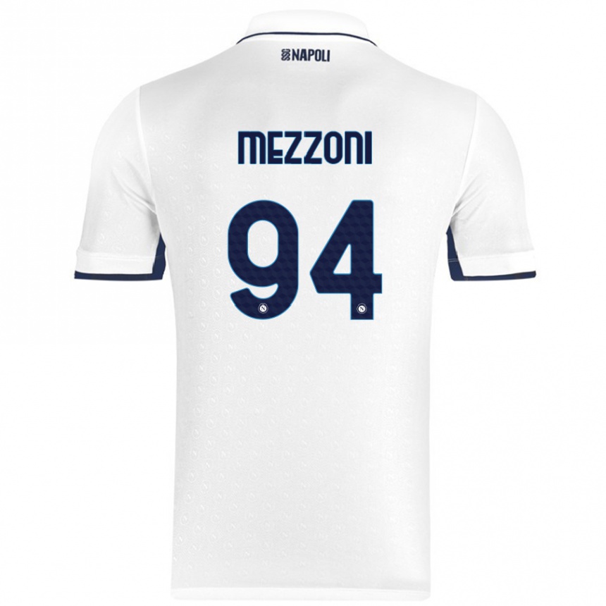 Kids Football Francesco Mezzoni #94 White Royal Blue Away Jersey 2024/25 T-Shirt Uk