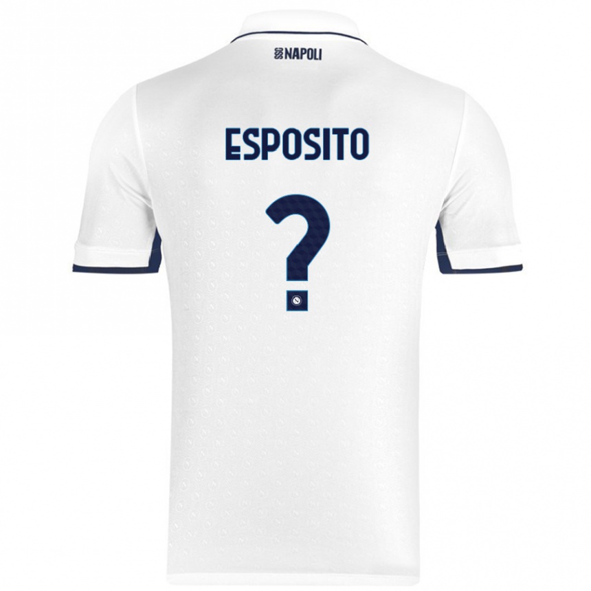 Kids Football Mattia Esposito #0 White Royal Blue Away Jersey 2024/25 T-Shirt Uk