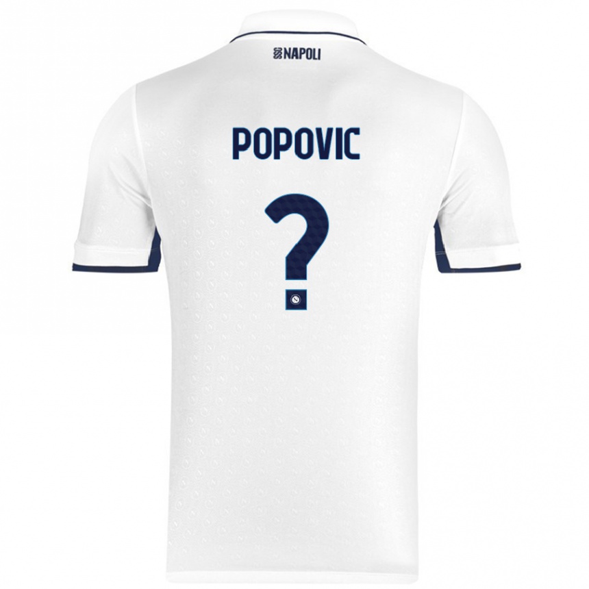 Kids Football Matija Popovic #0 White Royal Blue Away Jersey 2024/25 T-Shirt Uk