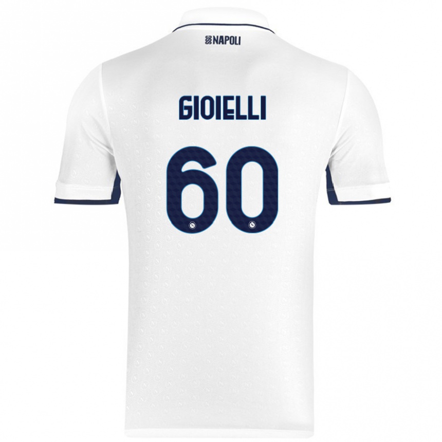 Kids Football Francesco Gioielli #60 White Royal Blue Away Jersey 2024/25 T-Shirt Uk