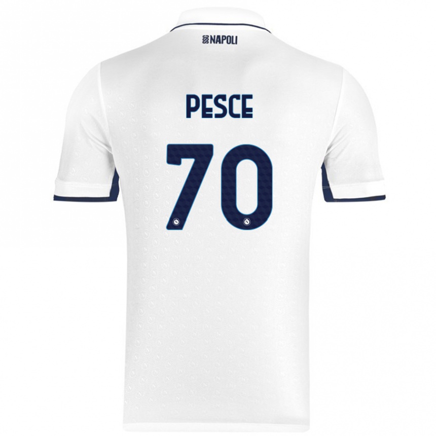 Kids Football Antonio Pesce #70 White Royal Blue Away Jersey 2024/25 T-Shirt Uk