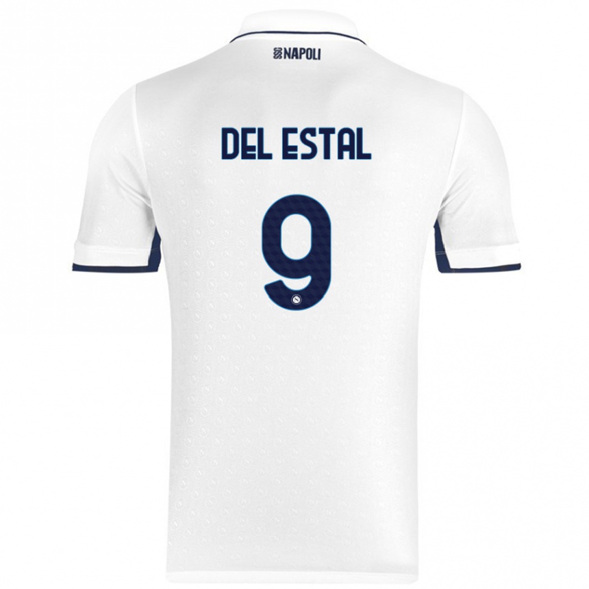 Kids Football Eli Del Estal #9 White Royal Blue Away Jersey 2024/25 T-Shirt Uk