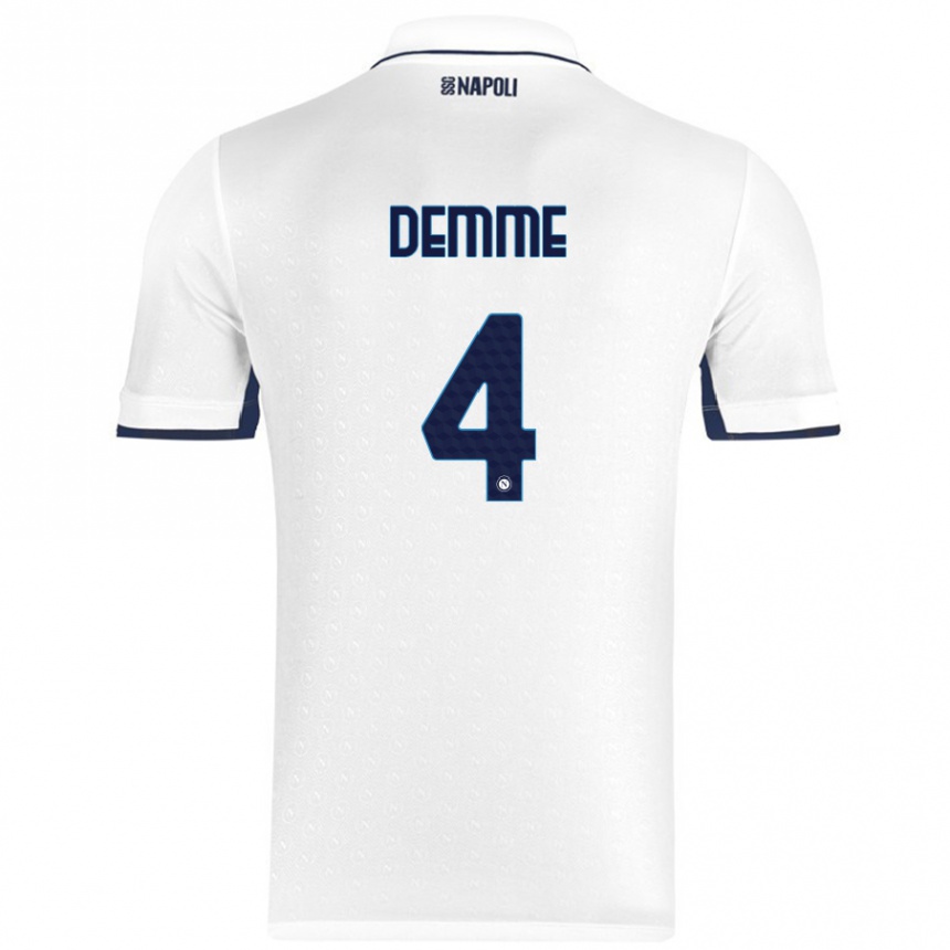 Kids Football Diego Demme #4 White Royal Blue Away Jersey 2024/25 T-Shirt Uk