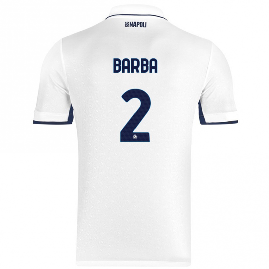 Kids Football Benedetto Barba #2 White Royal Blue Away Jersey 2024/25 T-Shirt Uk