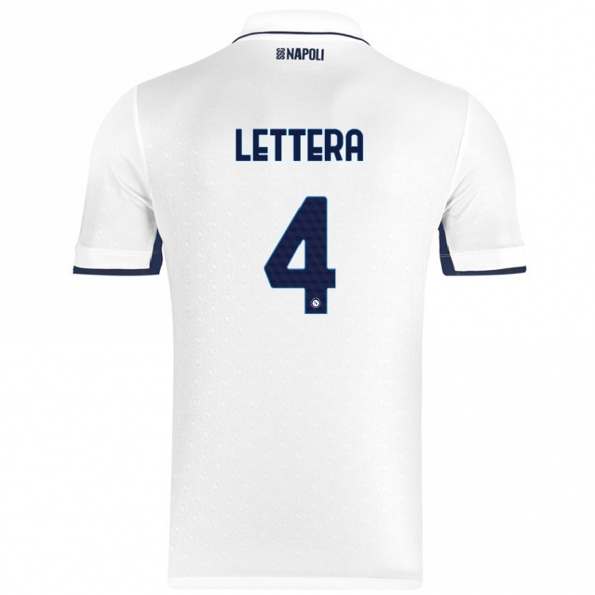 Kids Football Alessio Lettera #4 White Royal Blue Away Jersey 2024/25 T-Shirt Uk