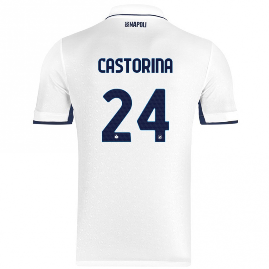 Kids Football Alessandro Castorina #24 White Royal Blue Away Jersey 2024/25 T-Shirt Uk