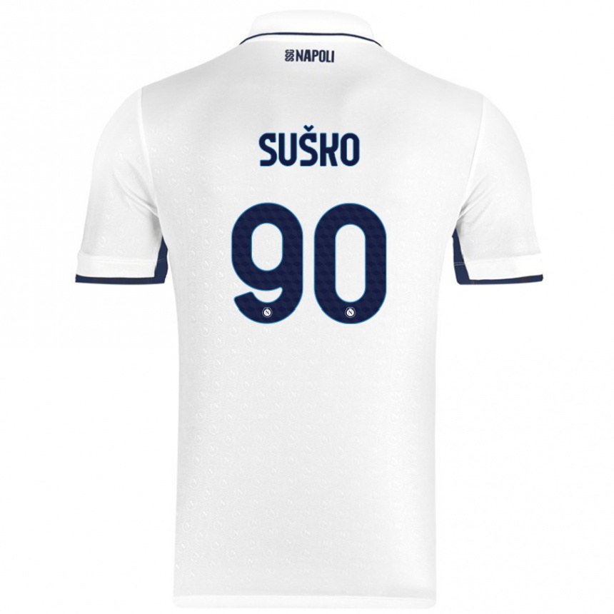 Kids Football Daniel Suško #90 White Royal Blue Away Jersey 2024/25 T-Shirt Uk