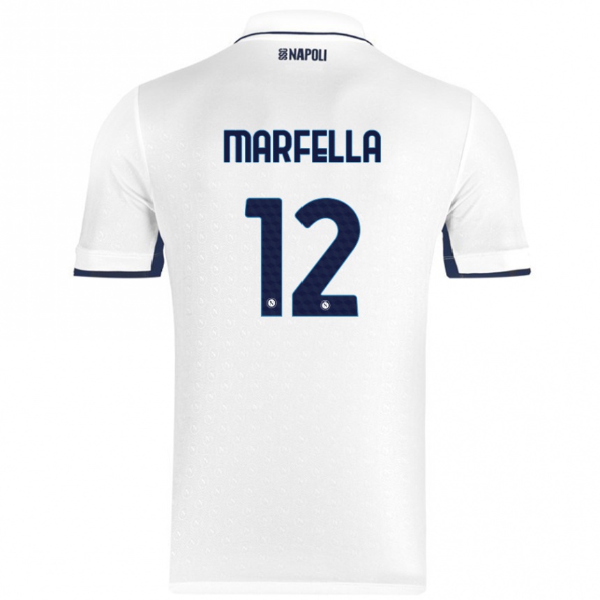 Kids Football Davide Marfella #12 White Royal Blue Away Jersey 2024/25 T-Shirt Uk