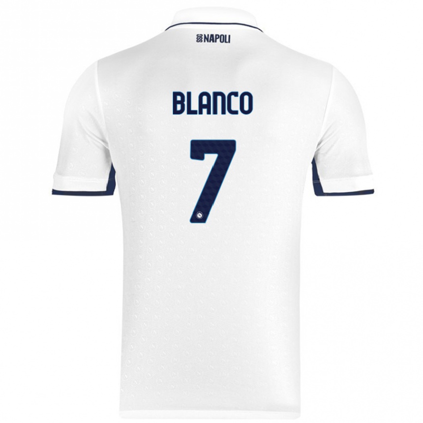 Kids Football Gimena Blanco #7 White Royal Blue Away Jersey 2024/25 T-Shirt Uk