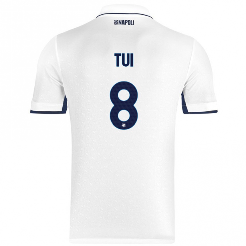 Kids Football Sara Tui #8 White Royal Blue Away Jersey 2024/25 T-Shirt Uk