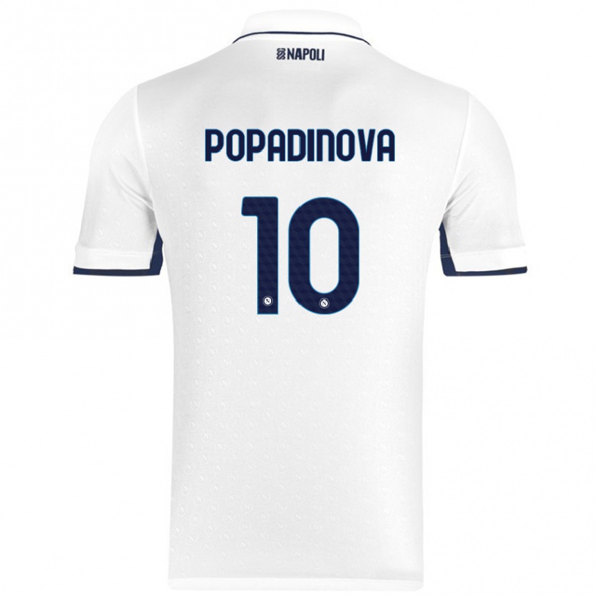 Kids Football Evdokiya Popadinova #10 White Royal Blue Away Jersey 2024/25 T-Shirt Uk