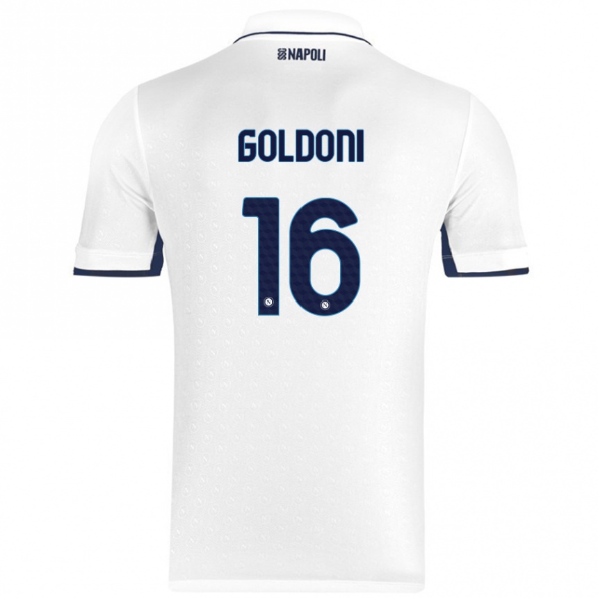 Kids Football Eleonora Goldoni #16 White Royal Blue Away Jersey 2024/25 T-Shirt Uk