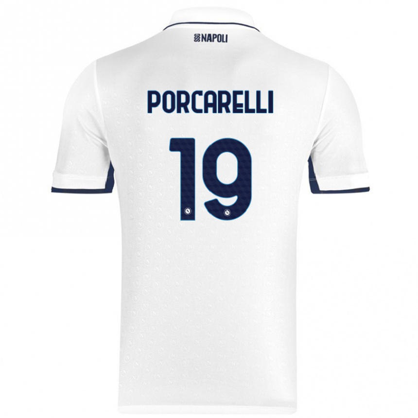 Kids Football Maddelena Porcarelli #19 White Royal Blue Away Jersey 2024/25 T-Shirt Uk